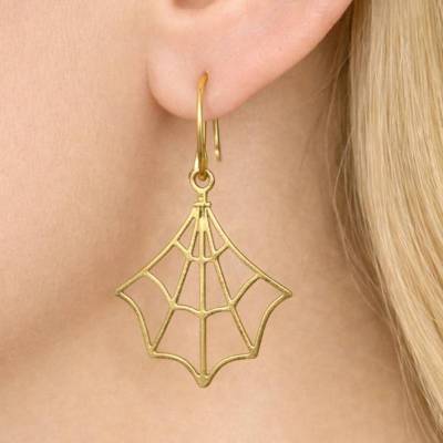 Goldene Halloween Ohrringe SPINNENNETZ aus Messing – Handgemacht & Elegant (2483)