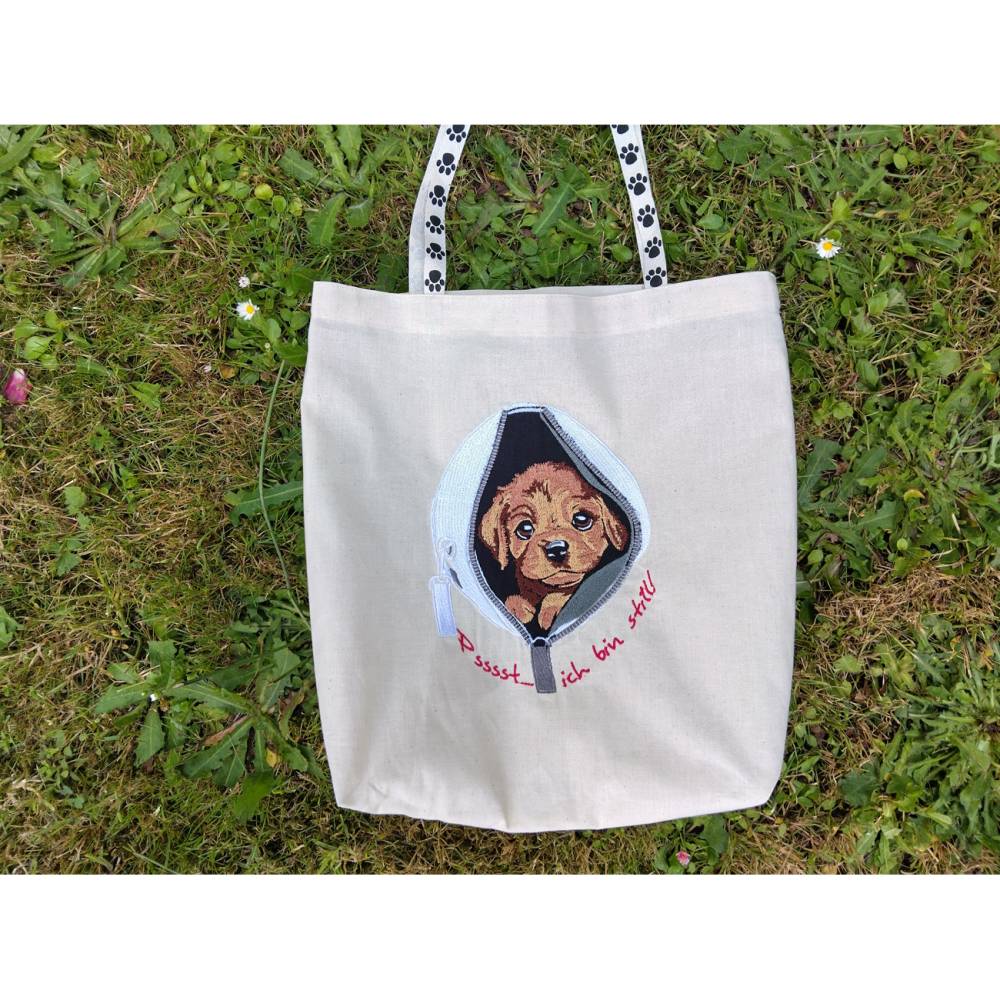 Welpe in Tasche Lichteffekt Stickdatei – Niedliche Hundestickerei 15-16x26cm, bzw. 17x20cm JEF Bild 6