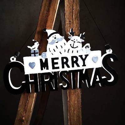Merry Christmas Schild Unikat – Handgefertigt aus Keramik, 26,50 x 14 cm, weiss-schwarz-silber