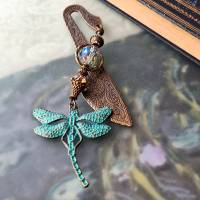 Buchzeichen Libelle Patina großes Bronze Lesezeichen Jade Perlen Luxus Geschenk zum Buch LZB-AB-3