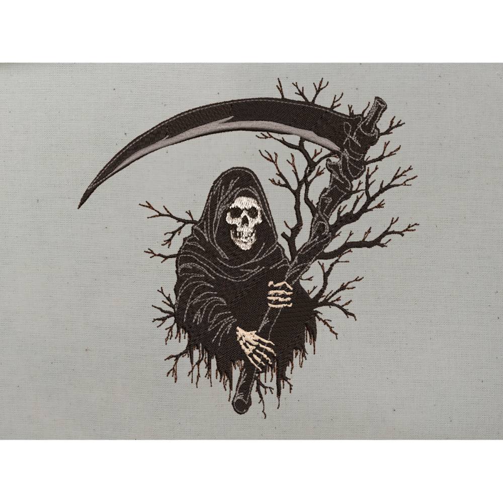 Sensenmann Stickdatei 18x18cm bzw. 20x20cm – Gruseliges Halloween-Motiv zum Sticken Bild 1