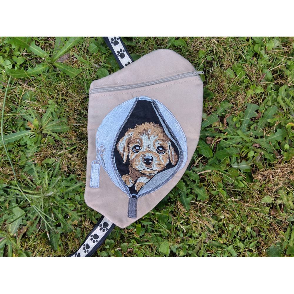 Welpe in Tasche Lichteffekt Stickdatei – Niedliche Hundestickerei 18x18cm bzw. 20x20cm Bild 5