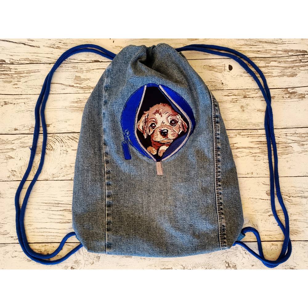 Welpe in Tasche Lichteffekt Stickdatei – Niedliche Hundestickerei 18x18cm bzw. 20x20cm Bild 7