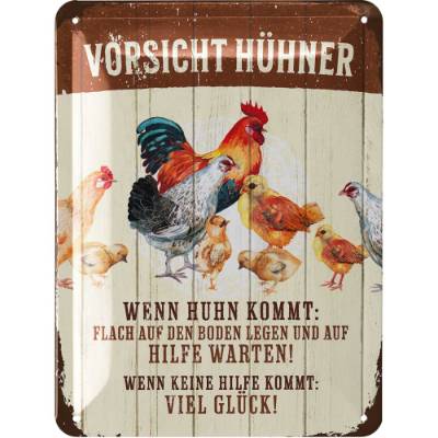 Lustiges Blechschild Vorsicht Hühner – Retro Metallschild 15x20 cm als witzige Deko