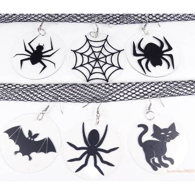1 Ohrhänger Halloween Spinne Feldermaus Katze, Acrylscheibe mit Motiv, handmade by BuntMixxDESIGN 