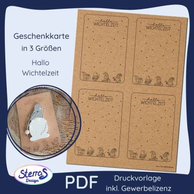 Geschenkkarten Weihnachten PDF – „Hallo Wichtelzeit“ – Digitale Druckvorlage für Geschenktüten, inkl. Gewerbelizenz