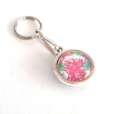 Motorik Helfer Kugel Reißverschluss-Zieher Schlüßelanhänger Metall Glas Cabochon Blumen 7