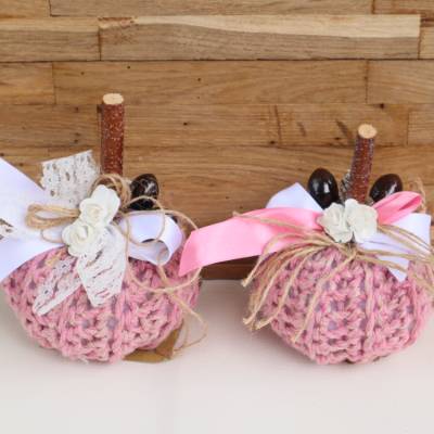 Dekokürbis gehäkelt Wohndekoration Herbstdeko Tischdeko rosa