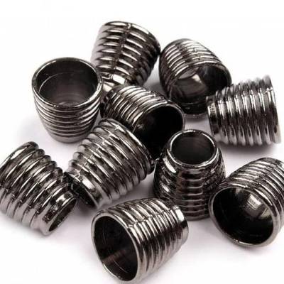 4 Kordelenden/Kordelstopper Metall silber, dunkel 12 x 13 mm, Ø 6,7 mm – Endstücke für Kordeln