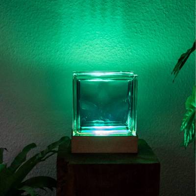 Türkise Glasbaustein Lampe | Beruhigendes Akzentlicht Modernes Design | Vintage Glas Tischleuchte | Urban Loft Deko