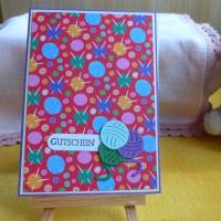 Gutscheinkarte Strickkurs,Wolle,Handarbeitsfreunde