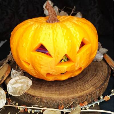 Kürbis Halloweendekoration Bonbonschale aus Kunststoff mit Deckel – Perfekte Halloween Süßigkeitenschale