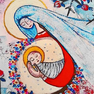 Fine Art Druck Heilige Muttergottes Maria mit Kind – Weihnachtsmotiv auf Künstlerpapier "Maria durch ein Dornwald ging"