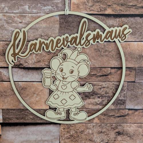 Karnevalsmaus   Türkranz / Wanddeko – Loop handgefertigt aus Holz, 20cm Durchmesser für Karnevalsjeck, Karneval