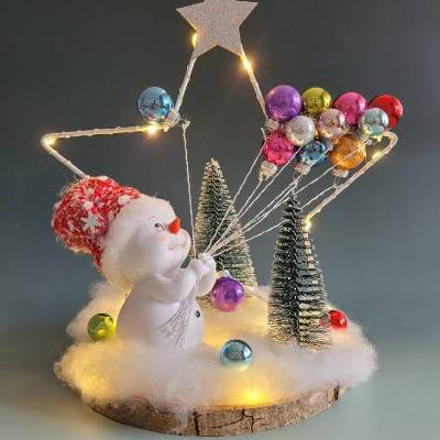 Schneemann mit bunten Luftballons, Dekoration,Weihnachtszeit,Adventzeit mit Beleuchtung,Geschenk,Sofortkauf,Unikat
