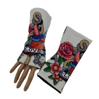 Wende- Armstulpen mit Daumenloch Tattoo-Stil Anker, 95% Baumwolle, 5% Elasthan