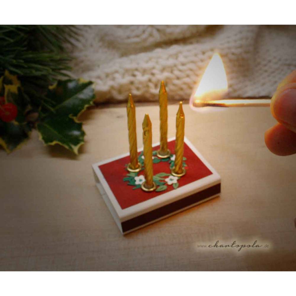 Mini-Adventskranz in der Streichholzschachtel – handgemachtes Weihnachtsunikat Bild 1