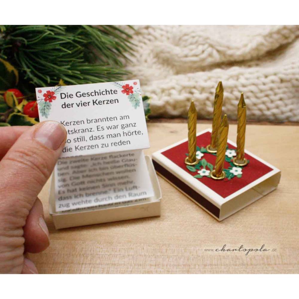Mini-Adventskranz in der Streichholzschachtel – handgemachtes Weihnachtsunikat Bild 2