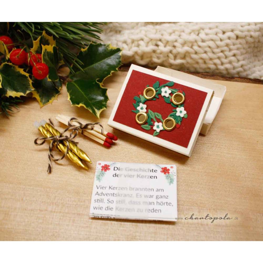 Mini-Adventskranz in der Streichholzschachtel – handgemachtes Weihnachtsunikat Bild 3