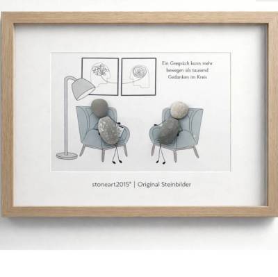 Geschenk Psychotherapie Steinbild – Handgefertigt mit Zitat „Ein Gespräch kann mehr bewegen als tausend Gedanken im Kreis“