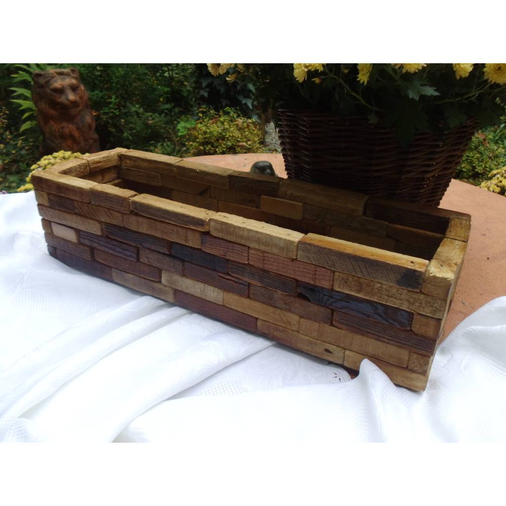 Vintage Holzkasten Blumenkasten Holz Holztrog Weihnachtsdeko Adventsdeko Gartendeko Übertopf Shabby Brocante Landhaus