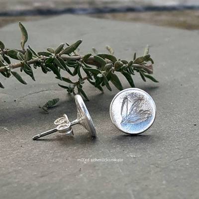 Ohrstecker rund mit Thymianzweig aus Feinsilber