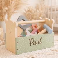 Werkzeugkasten aus Holz personalisiert – Holzspielzeug mit Namen als Geschenk für Jungen & Mädchen