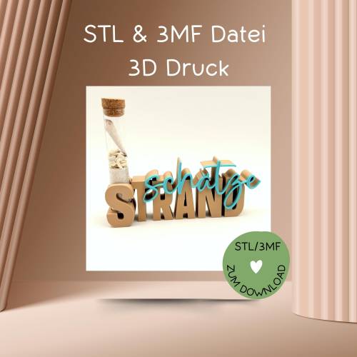 Schriftzug STRANDSCHÄTZE, Digitale Datei, 3D-Druckdatei, STL bzw. 3MF- Format 
