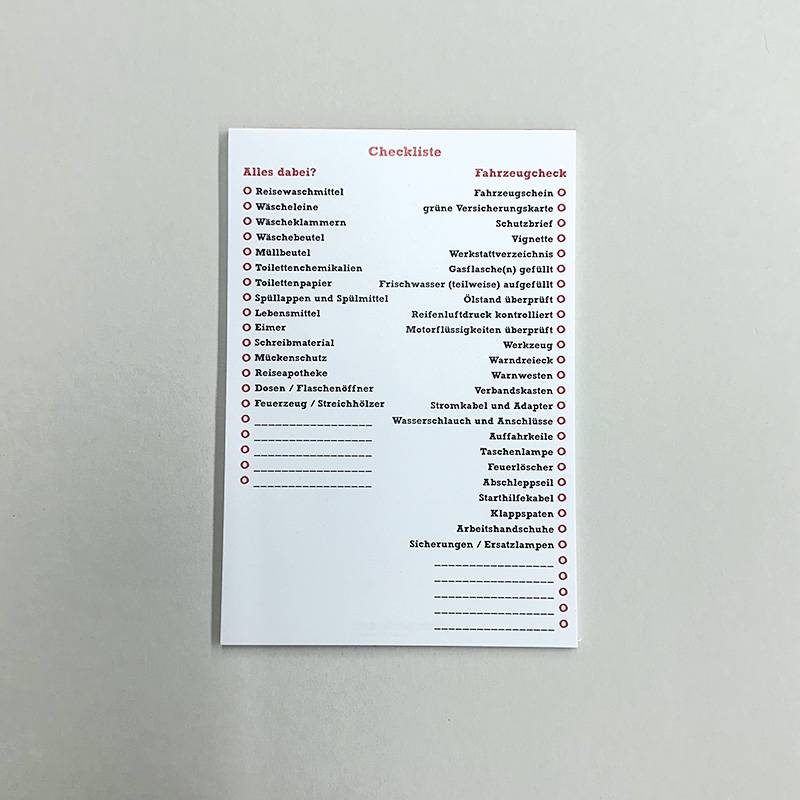 Camping Checkliste als Block | Campercheckliste
