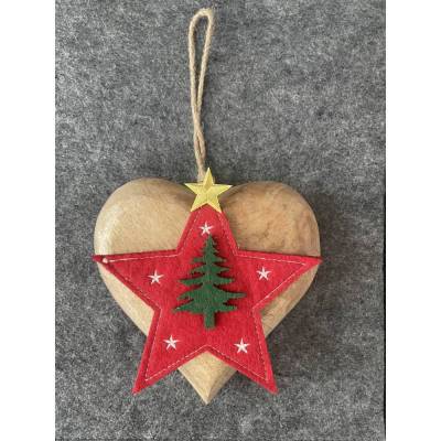 Wunderschönes massives Holzherz mit Stern und Tannenbaum, edel