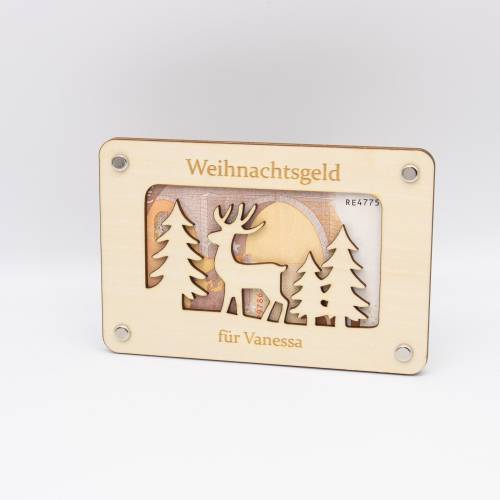 Geldgeschenk Weihnachten aus Holz – Weihnachtsgeld - Winterlandschaft-personalisiert