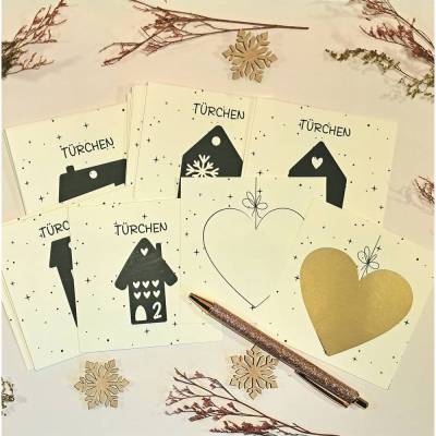 DIY Adventskalender Karten Set mit Rubbel-Herzstickern – 24 Adventszahlen im skandinavischen Design zum Beschriften