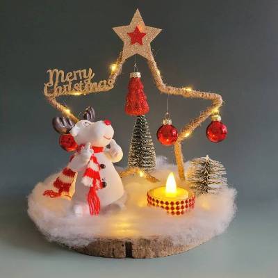 Süßer Elch mit Stern,Weihnachtsdeko mit Timer,Advent,Geschenk,Sofortkauf,UNIKAT