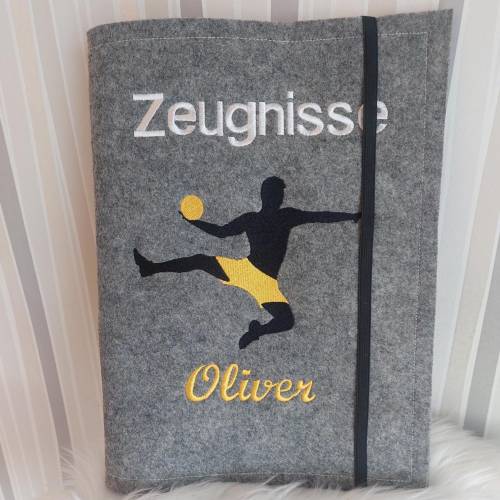 Personalisierte Zeugnismappe aus Filz bestickt Handball