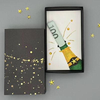 Geschenkschachtel Geldgeschenk Schwarz Gold – Glamouröse Verpackung mit Glitzer