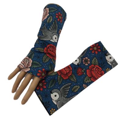 Wende- Armstulpen mit Daumenloch kleine Schwalben im Tattoo Stil, 95% Baumwolle, 5% Elasthan