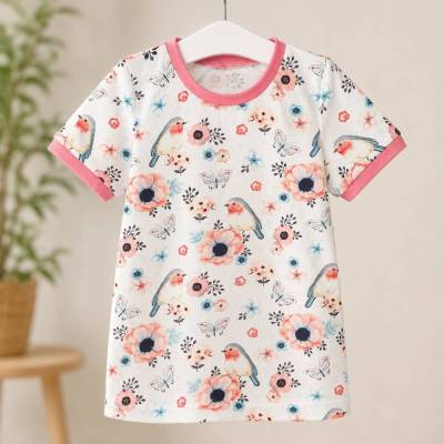 Shirt mit Rotkehlchen, Schmetterlingen & Blumen aus Jersey – Langarmshirt oder T-Shirt in Wunschgröße 74 bis 134