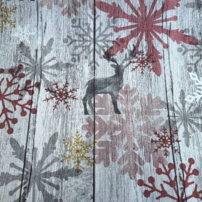 Baumwollstoff mit Hirsch und Schneeflocken, Weihnachtsstoff, Breite 1,40 m, Meterware, natur, bordeaux,  rot, grau, weiß