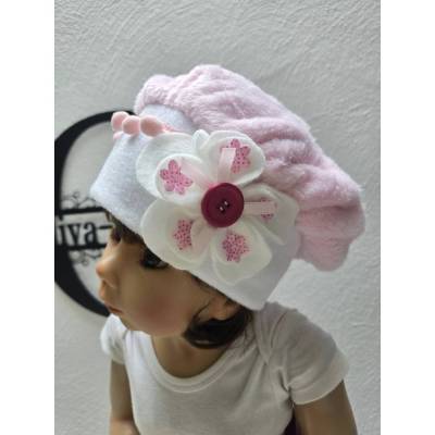Handgemachte warme Kindermütze aus Polarfleece mit Schleife KU.48-52 cm – Mädchen Wintermütze Unikat