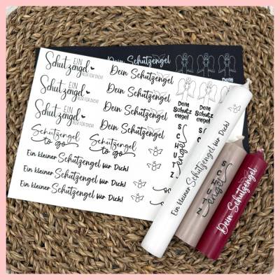 Kerzenfolie SCHUTZENGEL, weiß, A5, Wasserschiebefolie, Kerzentattoo, Kerzensticker, Engel