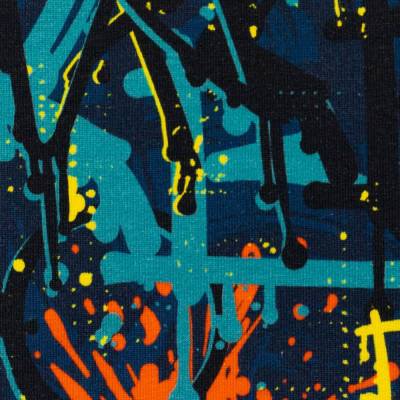 Rest: 1,35 x1,60m Sweat angeraut Grafitti, dunkelblau Oeko-Tex Standard 100(1m/16,30€)