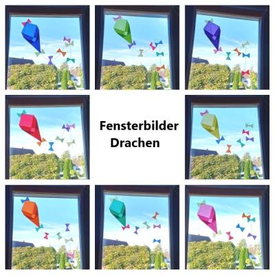  Fensterbilder Drachen aus Transparentpapier – Bunte Papierdrachen als Fensterdekoration Suncatcher
