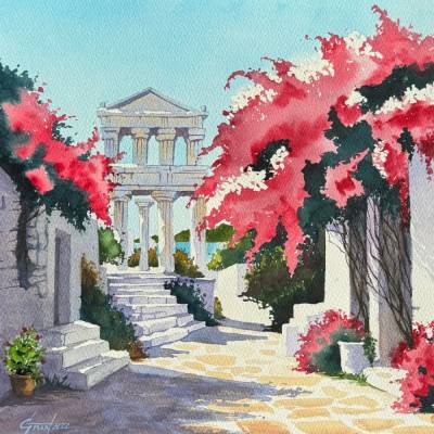 Original Aquarell "Zwischen Blüten und Geschichte" | 41 x 31 cm