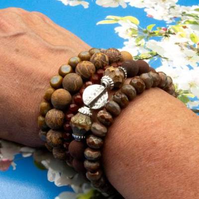 Braunes Perlenarmband Set, stapelbar & Unikat, Geschenkidee Weihnachten, Frau, Freundin, handgemacht, elegant