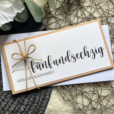 65. Geburtstag Geldgeschenk Karte – Personalisierte Glückwunschkarte aus Kraftpapier mit Juteschleife