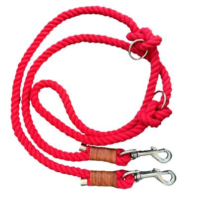 Hundeleine, verstellbar, Tauleine aus Baumwolle, rot, natur, mittelgroße Hunde, Länge 1,85 m, verstellbar
