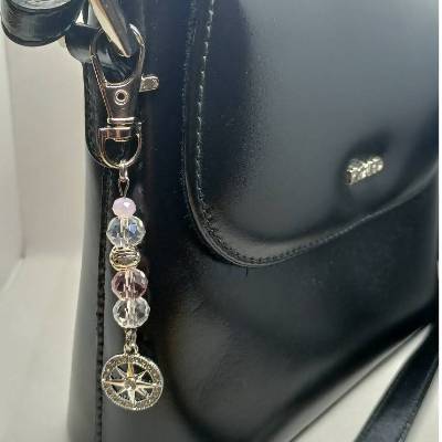 Taschenbaumler, Anhänger für die Handtasche, Glasperlen,rosa/klarl