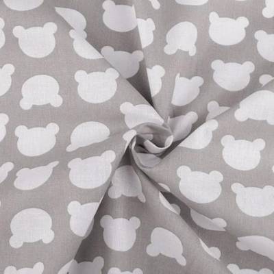 1 m Baumwollstoff, Bärenköpfe, Grau, 140 cm breit