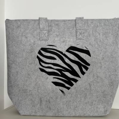 Filztasche Zebra Herz großer bedruckter shopper 