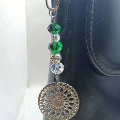 Taschenbaumler, Anhänger für die Handtasche, Glasperlen,grün/klarl